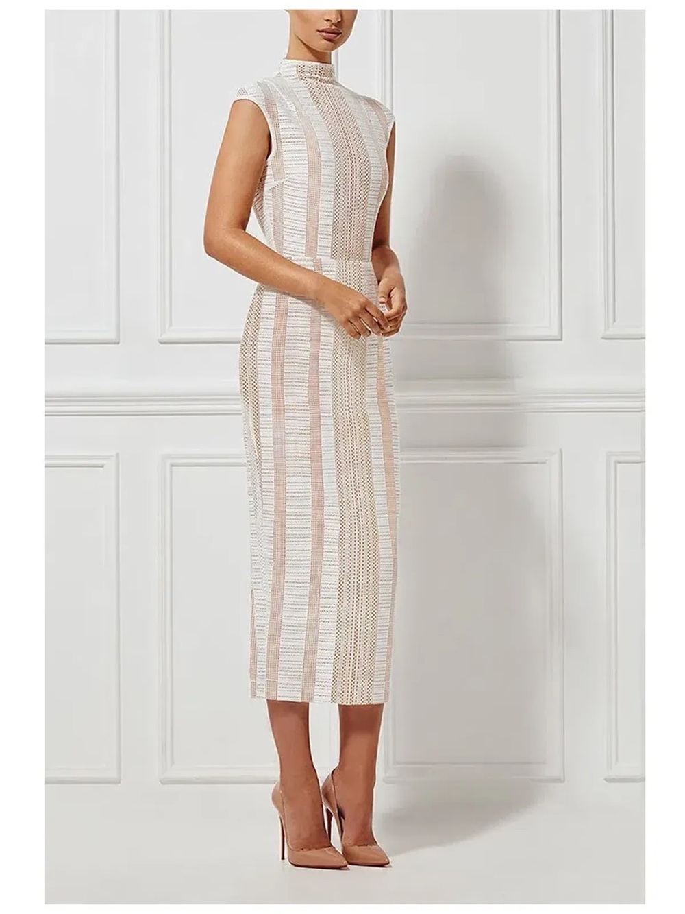 MISHA COLLECTION Sleeveless Midi Dress White and Cream